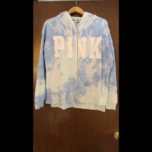 Victoria's Secret PINK blue tie dye full zip hoodie